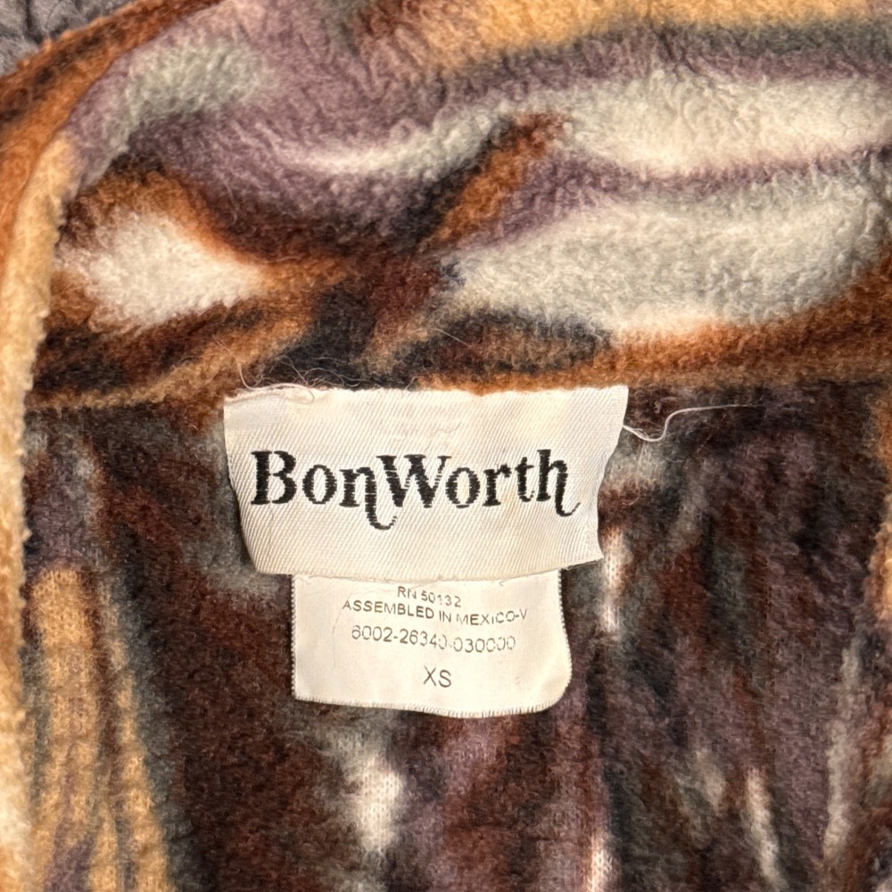 Vintage BonWorth Horse Print Fleece Jacket Womens XS Brown Full Zip Equestrian - Picture 5 of 10